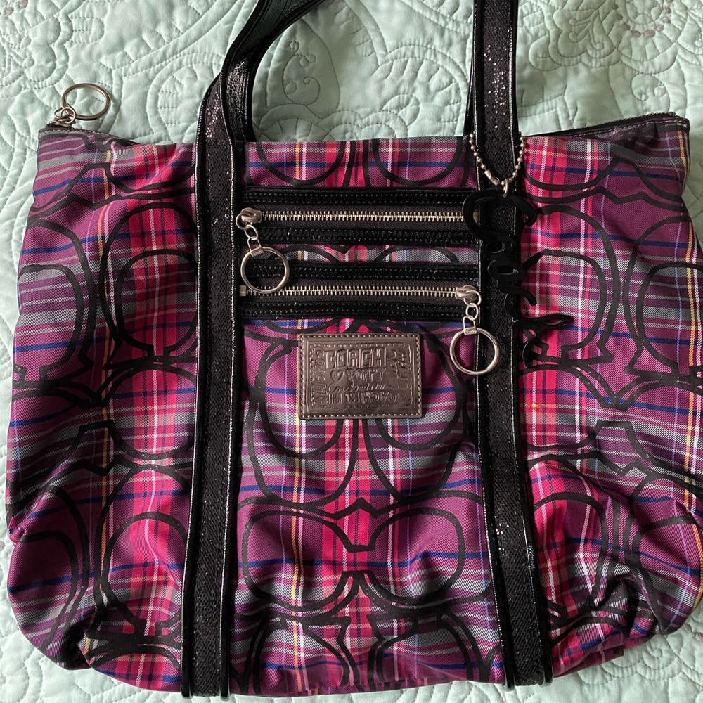 Pink plaid Coach Purse